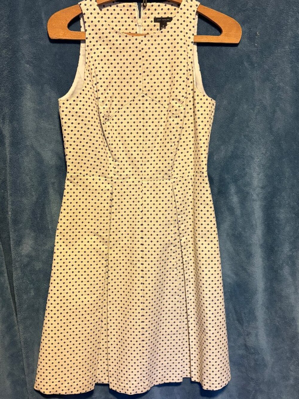 Ann Taylor Cream & Navy Polka Dot Structured Sheath Dress